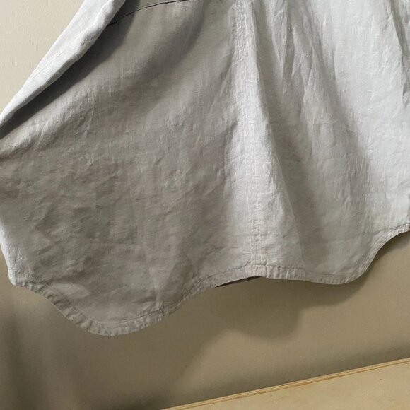 Handmade Plus Size 100% Linen Blue Grey Patch Pocket Floral Appliqué Dress - Picture 14 of 16